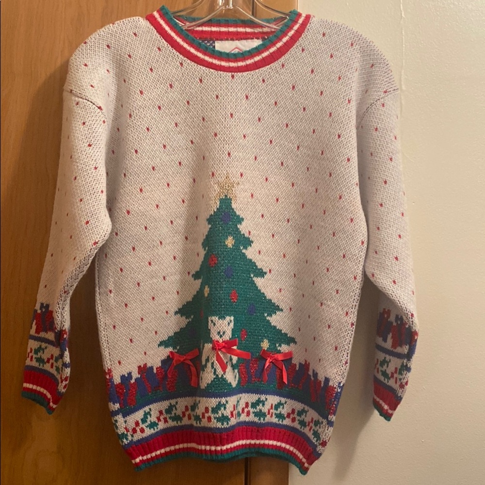 Festive Christmas Tree Sweater - White and Green